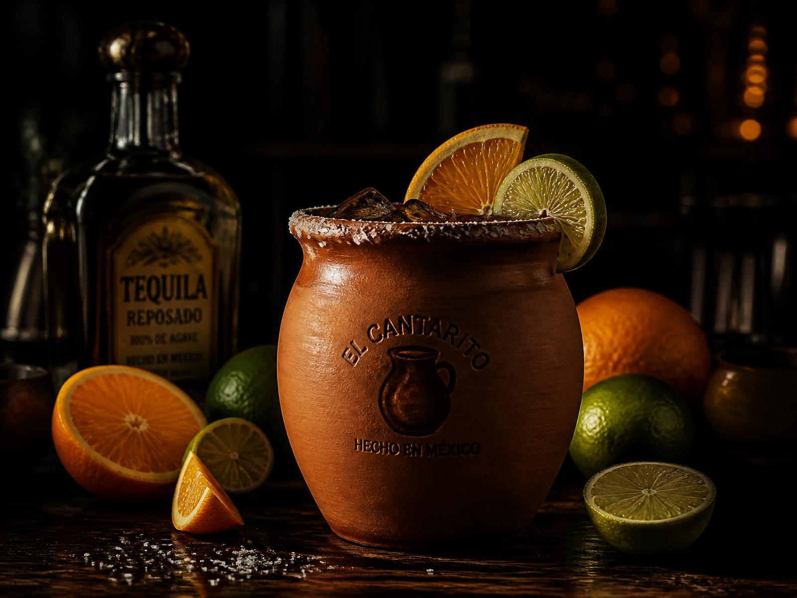 Cantarito cocktail served in a clay cup — placeholder photography